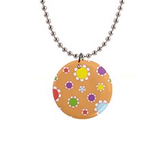 Floral Flowers Retro 1  Button Necklace by Mariart