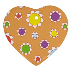 Floral Flowers Retro Heart Ornament (two Sides)