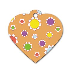 Floral Flowers Retro Dog Tag Heart (two Sides) by Mariart