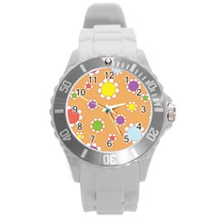 Floral Flowers Retro Round Plastic Sport Watch (l) by Mariart