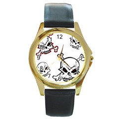 Illustration Vector Skull Round Gold Metal Watch by Mariart