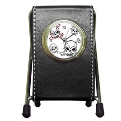 Illustration Vector Skull Pen Holder Desk Clock by Mariart