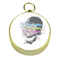 Illustration Skull Rainbow Gold Compasses by Mariart