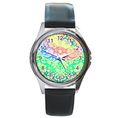 Hippie Fabric Background Tie Dye Round Metal Watch by Mariart