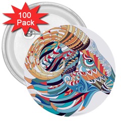 Goat Sheep Ethnic 3  Buttons (100 Pack)  by Mariart