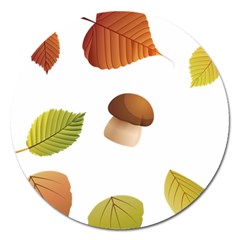 Leaves Mushrooms Magnet 5  (round) by Mariart