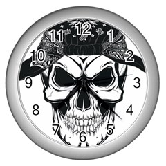 Kerchief Human Skull Wall Clock (silver) by Mariart