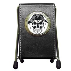 Kerchief Human Skull Pen Holder Desk Clock by Mariart