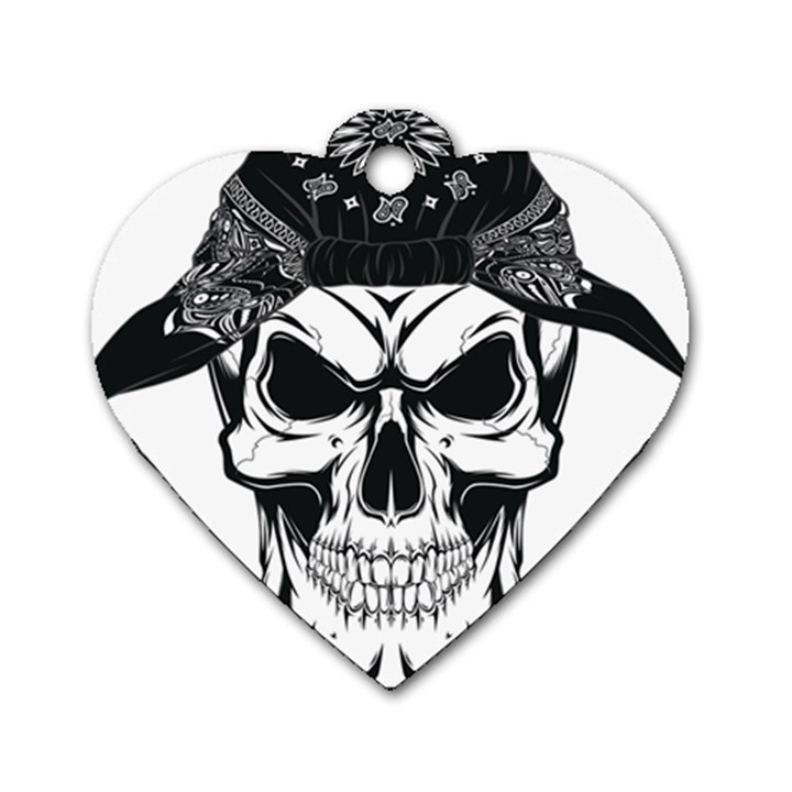 Kerchief Human Skull Dog Tag Heart (Two Sides)