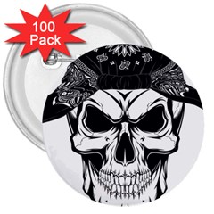 Kerchief Human Skull 3  Buttons (100 Pack)  by Mariart