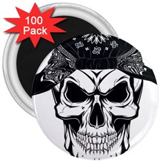 Kerchief Human Skull 3  Magnets (100 Pack) by Mariart