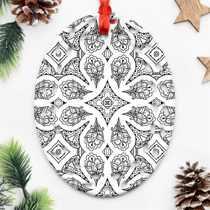 Mandala Line Art Oval Filigree Ornament (Two Sides)