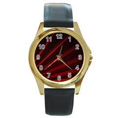 Line Geometric Red Object Tinker Round Gold Metal Watch by Mariart