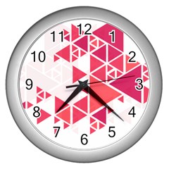 Red Triangle Pattern Wall Clock (silver) by Mariart