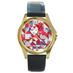 Technology Triangle Round Gold Metal Watch Front