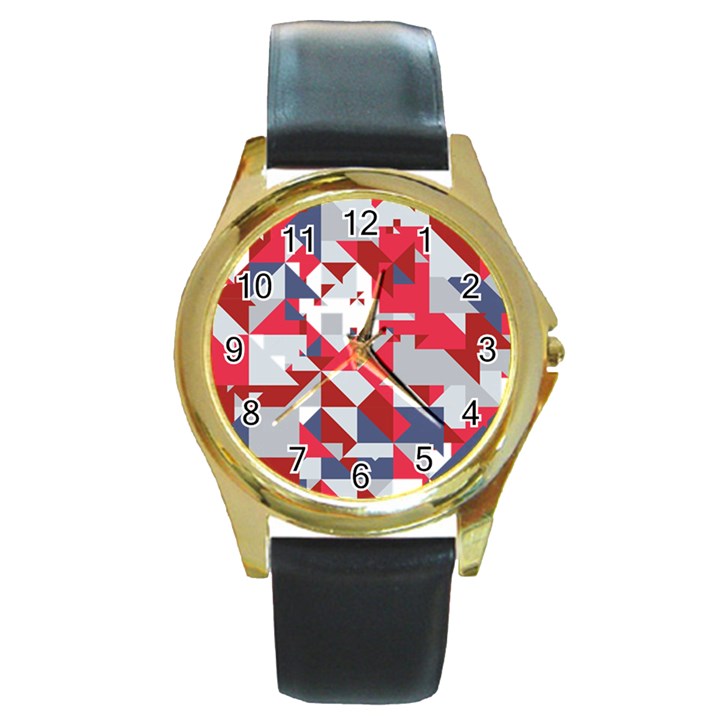 Technology Triangle Round Gold Metal Watch