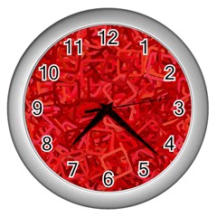 Red Pattern Technology Background Wall Clock (silver) by Mariart