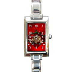 Wonderful German Shepherd With Heart And Flowers Rectangle Italian Charm Watch by FantasyWorld7