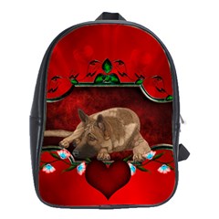 Wonderful German Shepherd With Heart And Flowers School Bag (xl) by FantasyWorld7