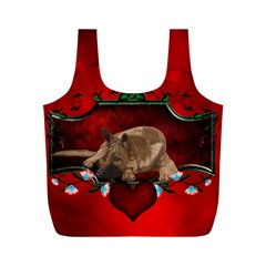 Wonderful German Shepherd With Heart And Flowers Full Print Recycle Bag (m) by FantasyWorld7