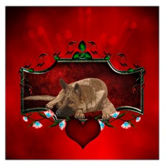 Wonderful German Shepherd With Heart And Flowers Large Satin Scarf (square) by FantasyWorld7