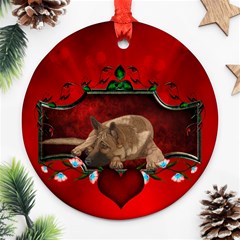 Wonderful German Shepherd With Heart And Flowers Ornament (round) by FantasyWorld7