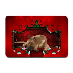 Wonderful German Shepherd With Heart And Flowers Small Doormat  by FantasyWorld7