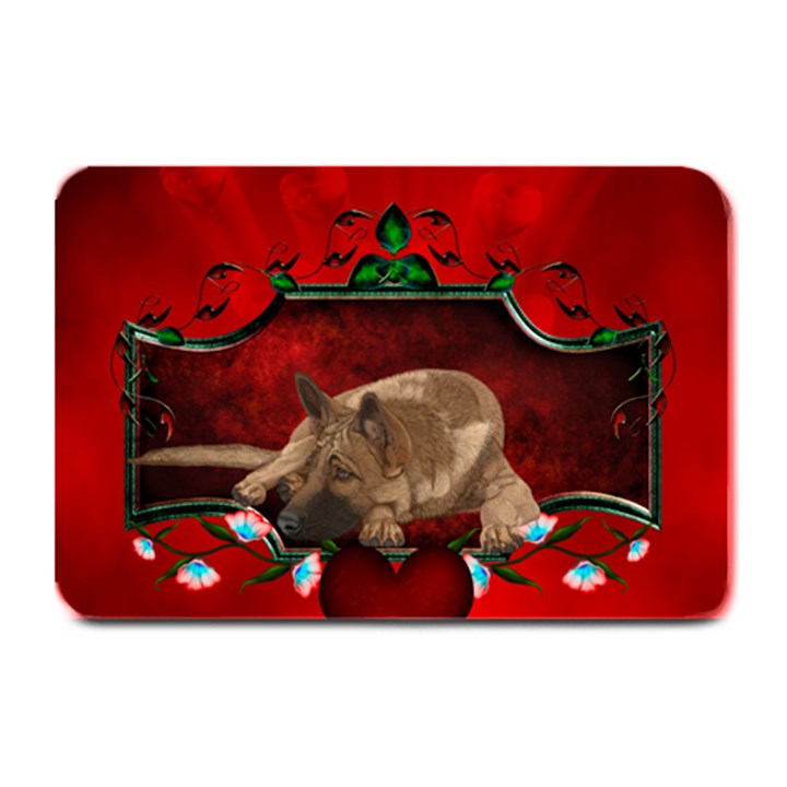 Wonderful German Shepherd With Heart And Flowers Plate Mats