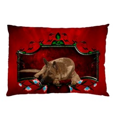 Wonderful German Shepherd With Heart And Flowers Pillow Case by FantasyWorld7