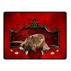 Wonderful German Shepherd With Heart And Flowers Double Sided Fleece Blanket (small)  by FantasyWorld7