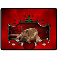 Wonderful German Shepherd With Heart And Flowers Double Sided Fleece Blanket (large)  by FantasyWorld7