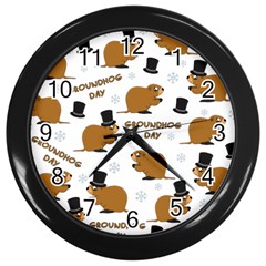 Groundhog Day Pattern Wall Clock (black) by Valentinaart