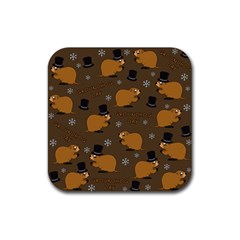 Groundhog Day Pattern Rubber Coaster (square)  by Valentinaart