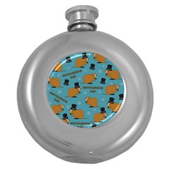 Groundhog Day Pattern Round Hip Flask (5 Oz) by Valentinaart