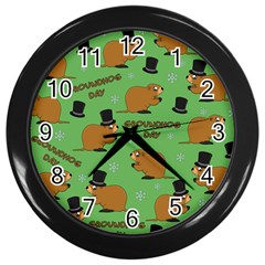 Groundhog Day Pattern Wall Clock (black) by Valentinaart