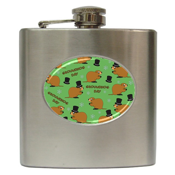 Groundhog day pattern Hip Flask (6 oz)