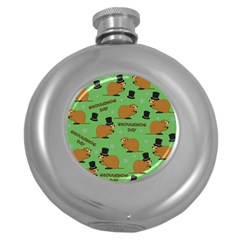 Groundhog Day Pattern Round Hip Flask (5 Oz) by Valentinaart