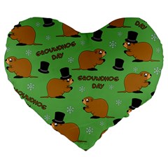 Groundhog Day Pattern Large 19  Premium Flano Heart Shape Cushions