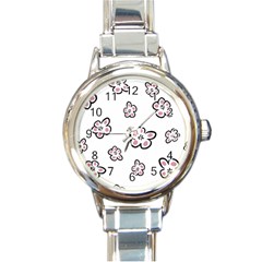 Plum Seamless Flower Round Italian Charm Watch by Mariart