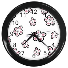 Plum Seamless Flower Wall Clock (black) by Mariart