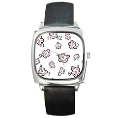 Plum Seamless Flower Square Metal Watch by Mariart