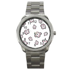 Plum Seamless Flower Sport Metal Watch by Mariart