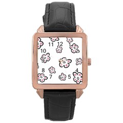 Plum Seamless Flower Rose Gold Leather Watch  by Mariart