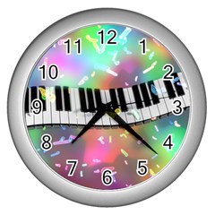 Piano Keys Music Colorful Wall Clock (silver) by Mariart