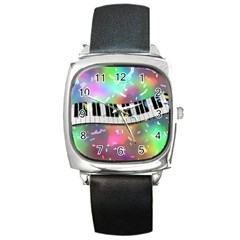 Piano Keys Music Colorful Square Metal Watch by Mariart