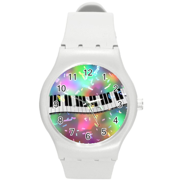 Piano Keys Music Colorful Round Plastic Sport Watch (M)