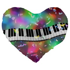 Piano Keys Music Colorful Large 19  Premium Flano Heart Shape Cushions by Mariart