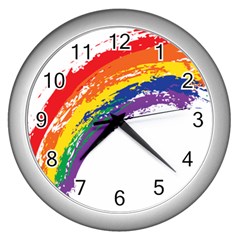 Watercolor Painting Rainbow Wall Clock (silver) by Mariart