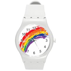 Watercolor Painting Rainbow Round Plastic Sport Watch (m) by Mariart