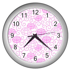 Peony Spring Flowers Wall Clock (silver) by Mariart